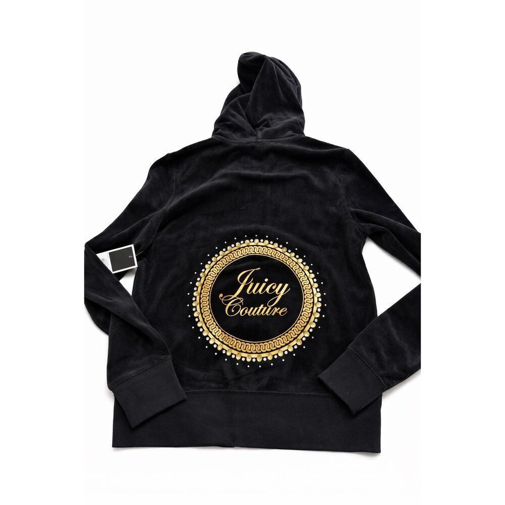 NWT Juicy Couture Black Label Black Velour Rhinestone Zip Up Jacket Size Small